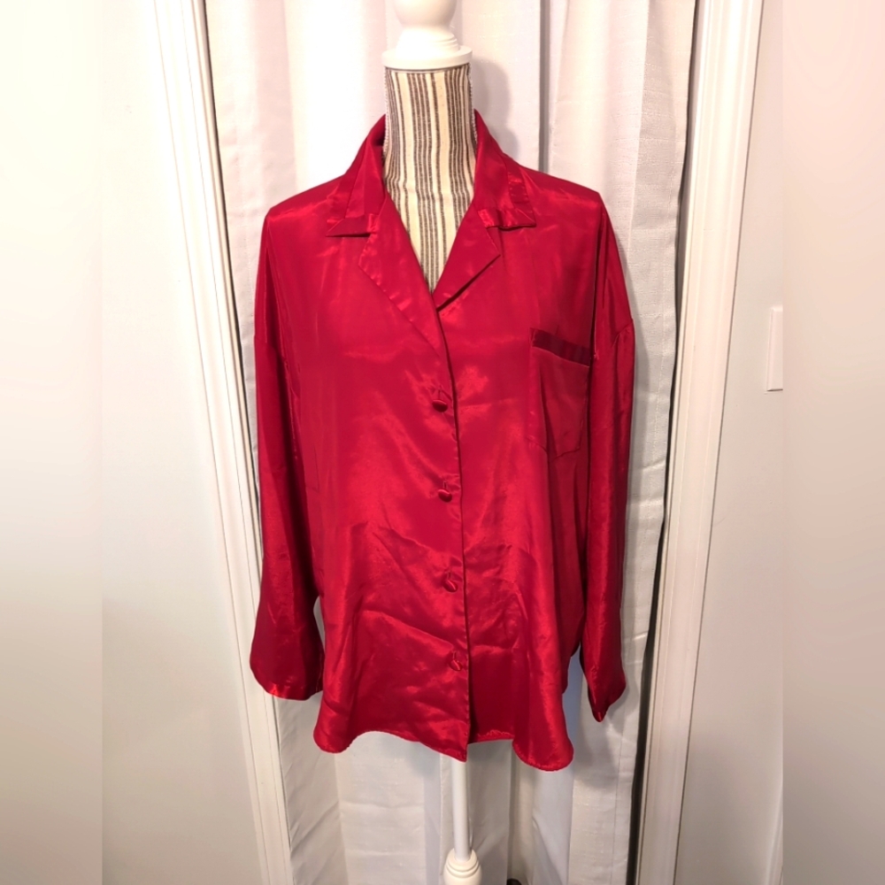Victoria's Secret Long Pajama Button Up Satin Shirt Size Large